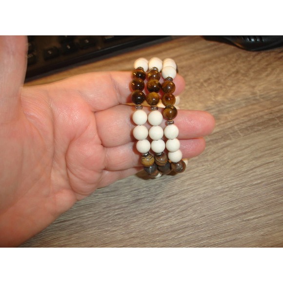 Tigers eye and frosted fossil wrap cuff - Picture 2 of 4
